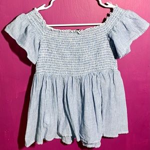 American Eagle Blue & White Peplum Top